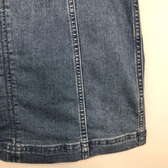 Free People Modern Femme Light Blue Denim Seam Detail Stretch Mini Skirt - Picture 7 of 13